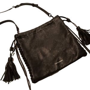 Rebecca Minkoff Leather Crossbody Bag Fringe Tassel Laced Western Black Festival